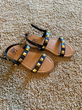 Olivia Miller Black Sandals with Gold Pyramid Studs